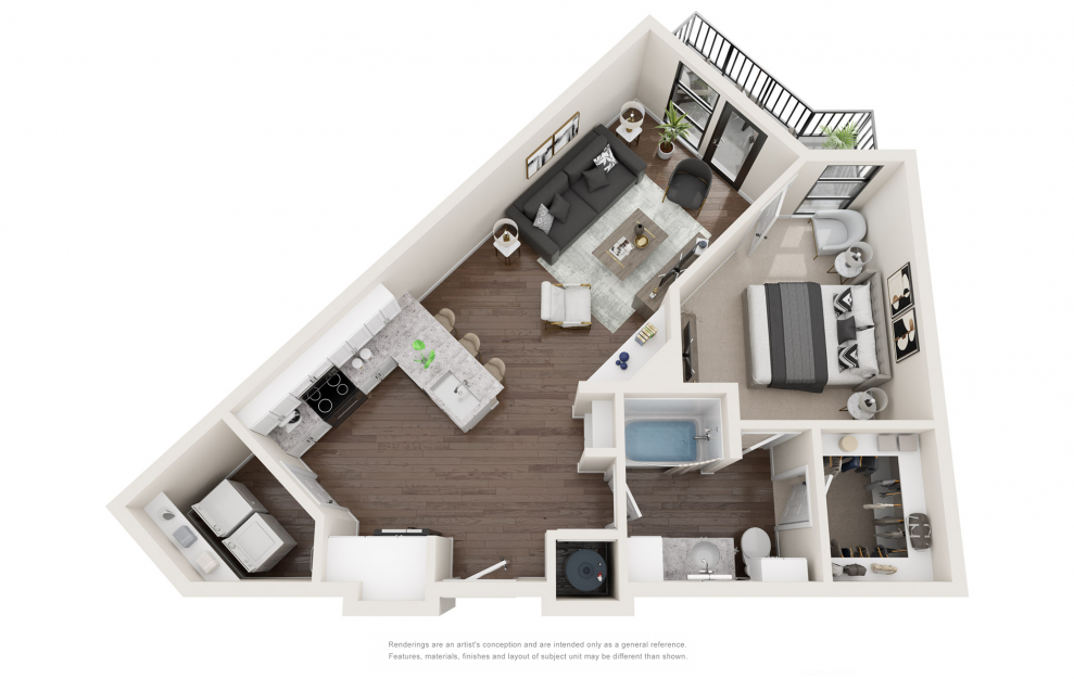 A3 - 1 bedroom floorplan layout with 1 bath and 770 square feet. (3D)